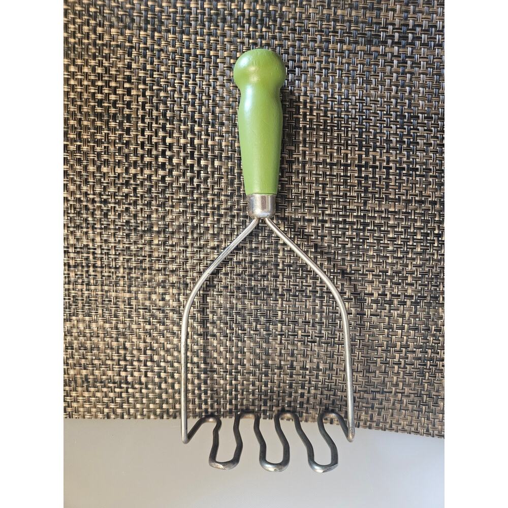 Vintage Green wood handle potato masher